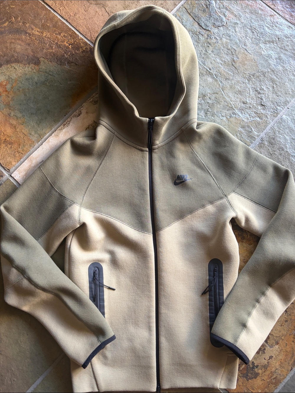 Nike Tech Two-Tone Olive and Tan Hooded Performance Jacket